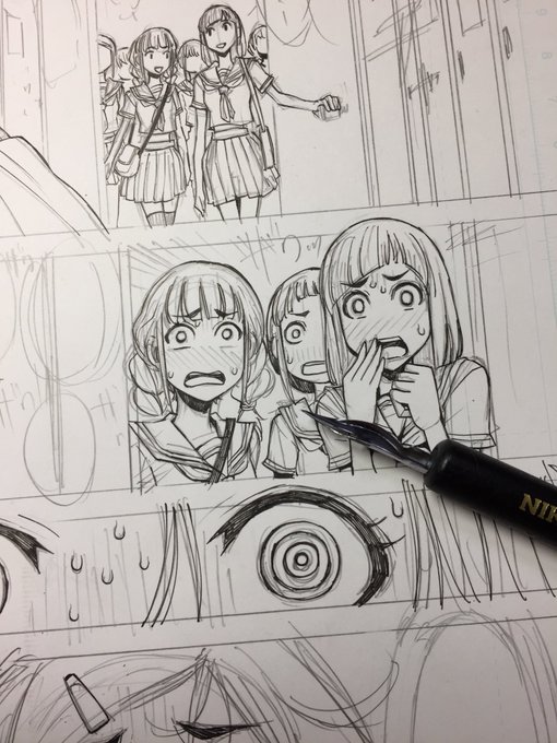 モブ子ちゃん達ペン入れ 