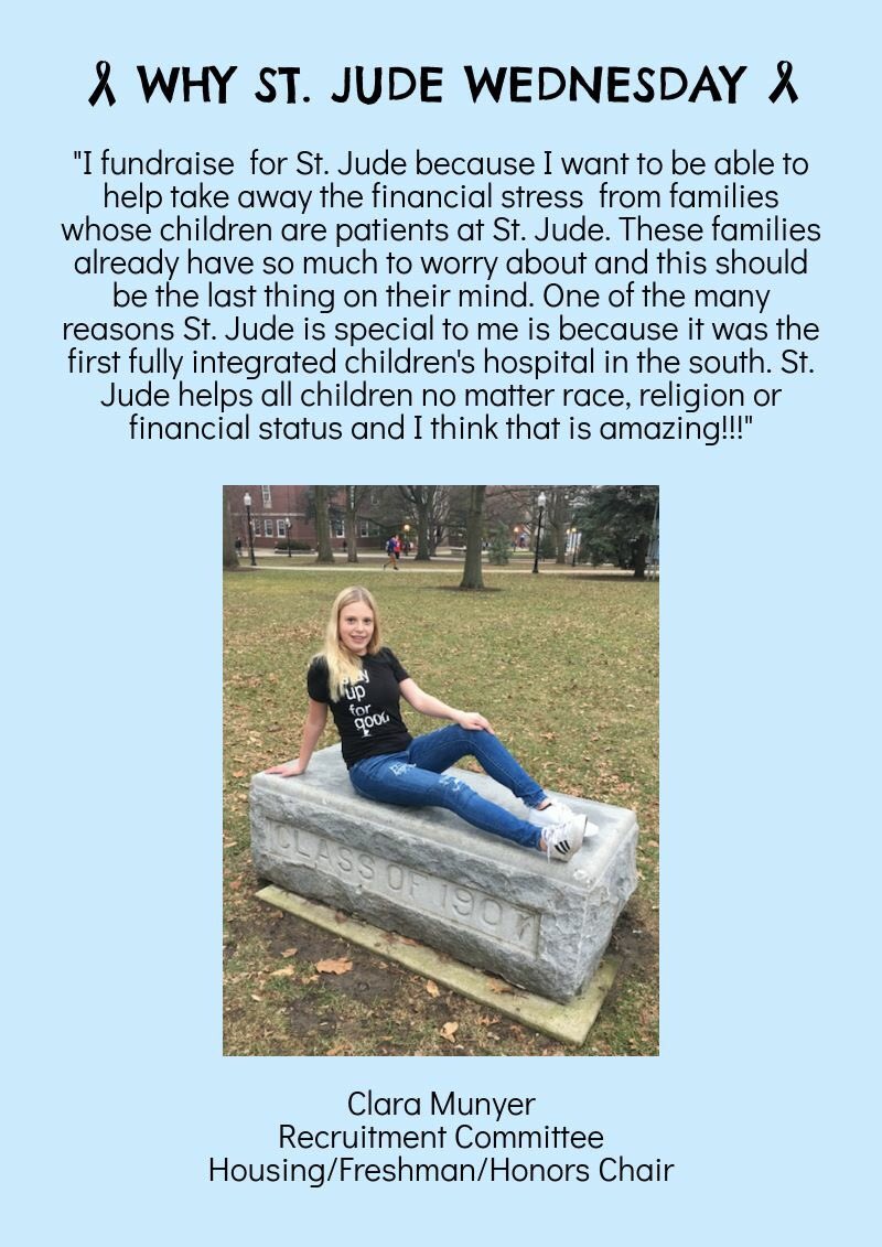 ilstuutd's tweet image. Meet Clara Munyer our housing/freshmen/honors chair and read why she fundraisers for St. Jude! If this inspires you, please consider signing up for the event to make a difference! #Ilstuutd18
