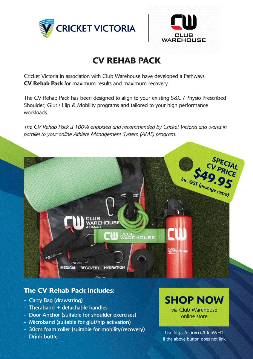The YPL is pleased to announce a partnership with <a href="/clubwarehouse/">Club Warehouse</a>. All players are strongly recommended to purchase this pack to assist with active recovery after every session to ensure peak performance. #YPL #PlayBrave

clubwarehouse.com.au/CVREHAB/CRICKE…