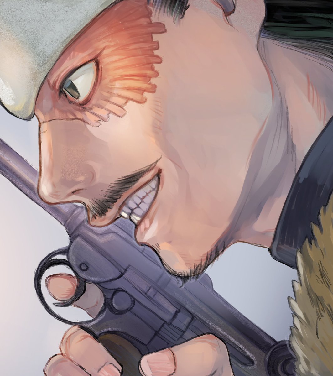 gun weapon 1boy male focus solo facial hair scar  illustration images