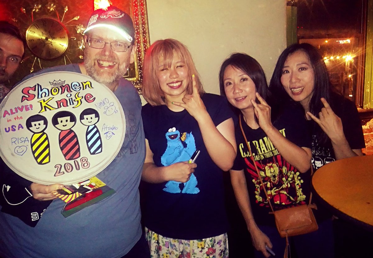 Kingly131's tweet image. Excellent show as always by the amazing Shonen Knife! Was lucky to get a signed drum head with artwork by Atsuko! Good luck on the rest of the tour!