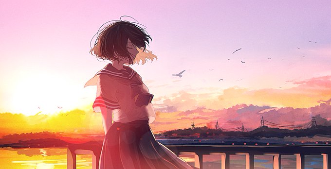 「1girl sunset」 illustration images(Oldest)