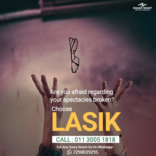 Are you afraid regarding your spectacles broken?
Choose LASIK - Lasik workup in Rs 1000/- only
Call : 01130051818 or WhatsApp Us : 7290039295
#LASIK
#CHOOSELASIK
#LASIKTREATMENT
#REMOVESPECTACLES
#LASIKTREATMENT