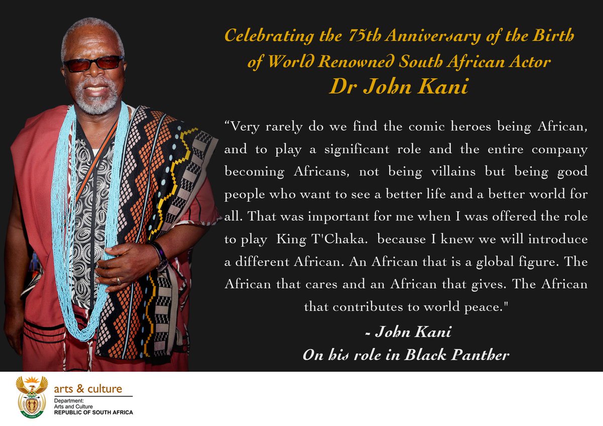 NathiMthethwaSA's tweet image. Today we celebrate 75 years of the life of legendary, world-renowned Artist, Dr John Kani @JohnKani2 who spent over 50 years sharing our art &amp;amp; our culture with the world. We are privileged to have an Artist of your caliber &amp;amp; we thank you for planting seeds for the next generation