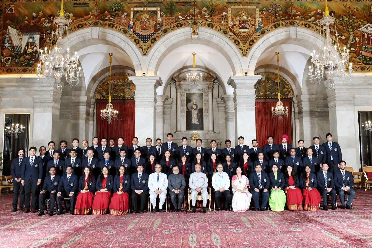 rashtrapatibhvn's tweet photo. #PresidentKovind addresses Officer Trainees of the 68th batch of the Indian Revenue Service (Customs and Central Excise) at Rashtrapati Bhavan; urges them to discharge their duty in a way that encourages honest tax compliance with minimum discomfort to tax payers https://t.co/x7G5mYgMTM