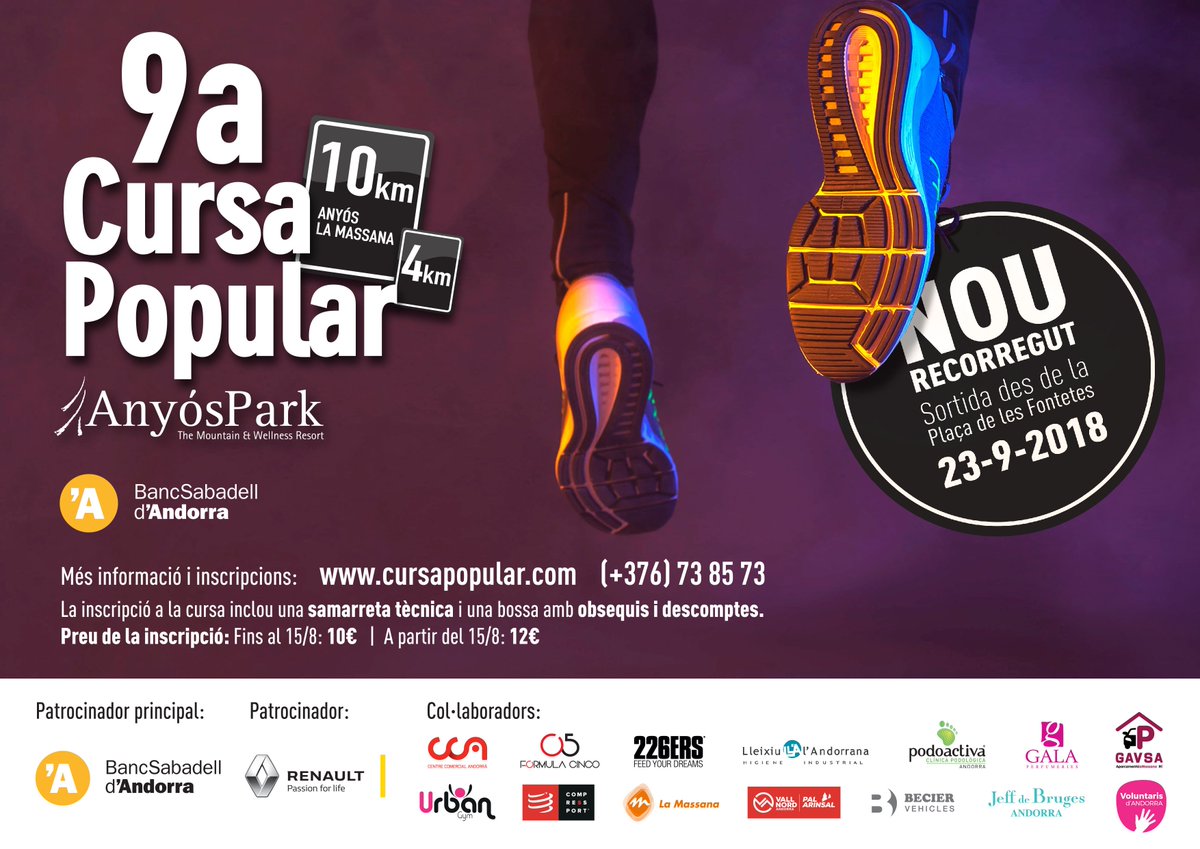 Ja etàs inscrit a la 9a Cursa Popular AnyósPark amb @BSAndorra com a patrocinador principla? Inscriute aquí! 👉cursapopular.com