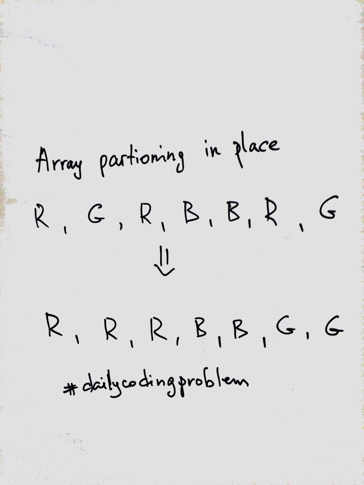vitkarpov's tweet image. Array partitioning in place in today's #dailycodingproblem. goo.gl/SYx42j