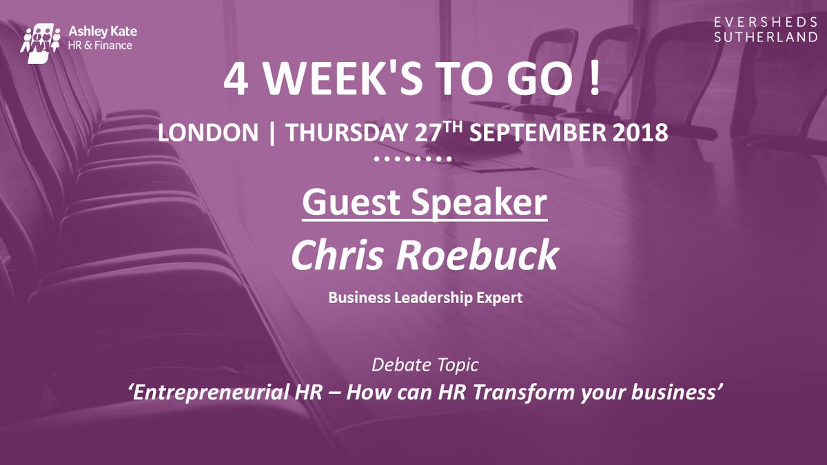 AshleyKateUK's tweet photo. 4 weeks to go!! We look forward to seeing our attendees for a brilliant debate with Chris Roebuck! #HRNetworking #HRDB https://t.co/8cFuDitJNM