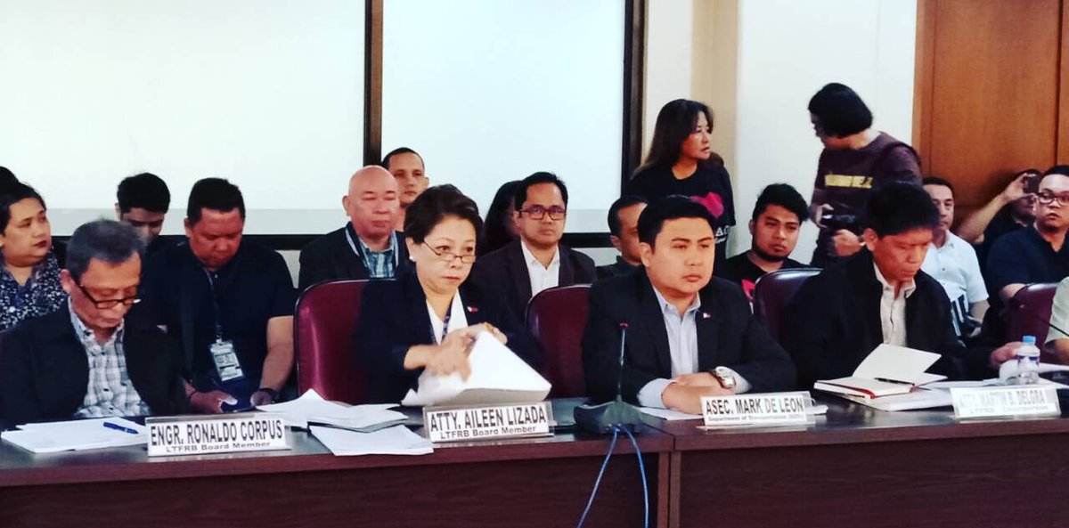 LTFRB CHAIRMAN MARTIN DELGRA THE III, BOARD MEMBER RONALDO CORPUS, AND BOARD MEMBER AILEEN LIZADA WITH DOTR ASEC MARK RICHMUND DELEON DURING HOUSE COMMITTEE ON TRANSPORTATION TWG ON TNC/TNVS ISSUES.