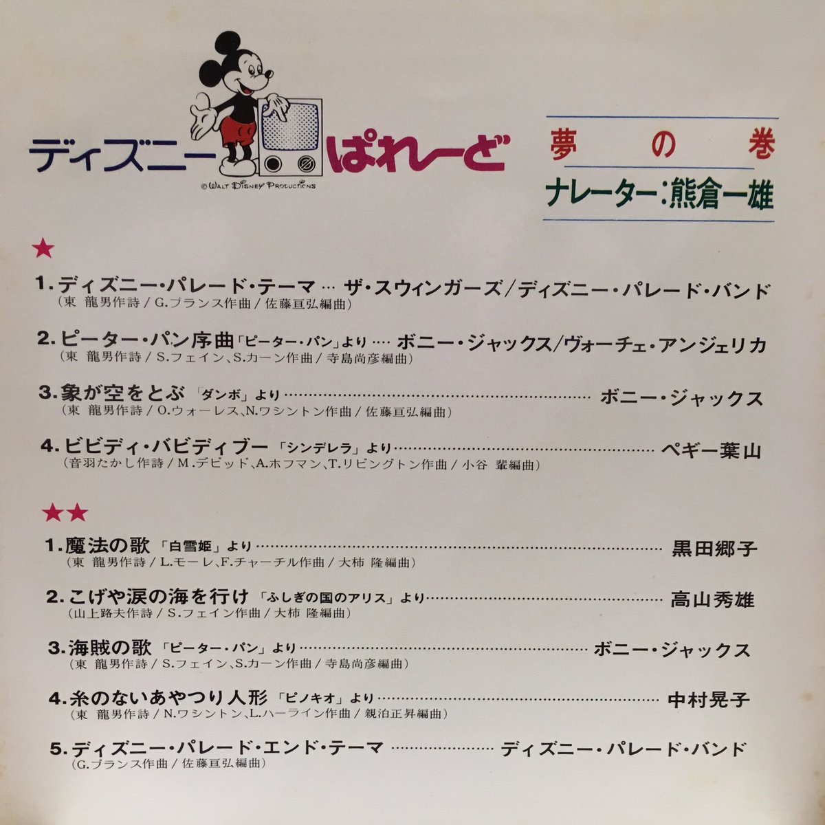 ダウンタウンレコード 70年代中頃東京12チャンで放送されたディズニーカルトtv番組 ディズニーぱれーど Ost 夢の巻 編 1929年公開の白黒ミッキー映画 Minnie S Yoo Hoo 主題歌をムシ声カヴァーしたテーマ曲に続き 熊倉一雄の語りを交え日本語