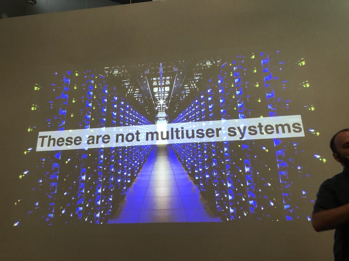 robsmallshire's tweet image. At #NDCTechtown @perbu is reminding us that these are usually not multiuser systems, but they’re running on wasteful multiuser operating systems. #includeos