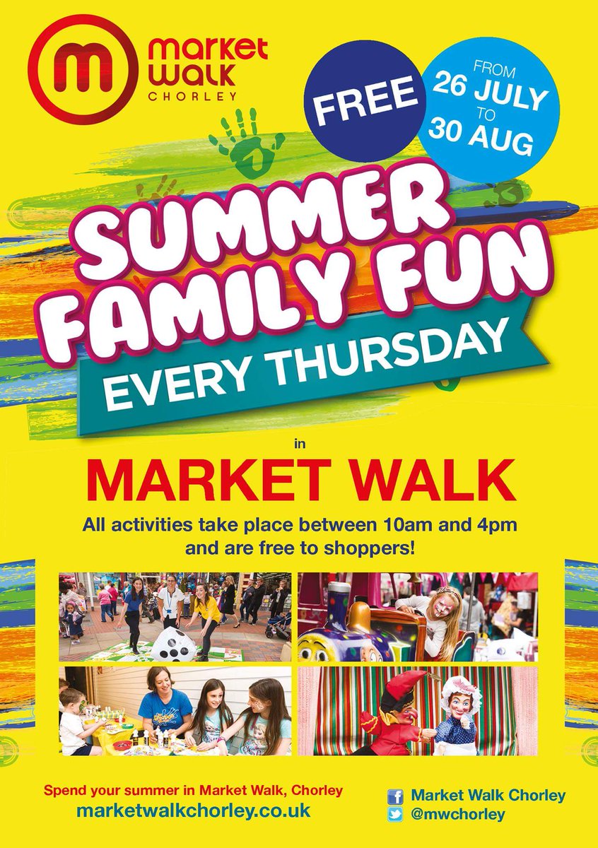 mwchorley's tweet photo. Come along to #MarketWalk #Chorley today for our last #FREE summer #FunThursday. We’ve got GIANT games, #crazygolf and creative #arts and #crafts with @ARTv_Preston #ArtVenturers between 10am and 4pm. We hope to see you there! https://t.co/wIaDO9d8U3