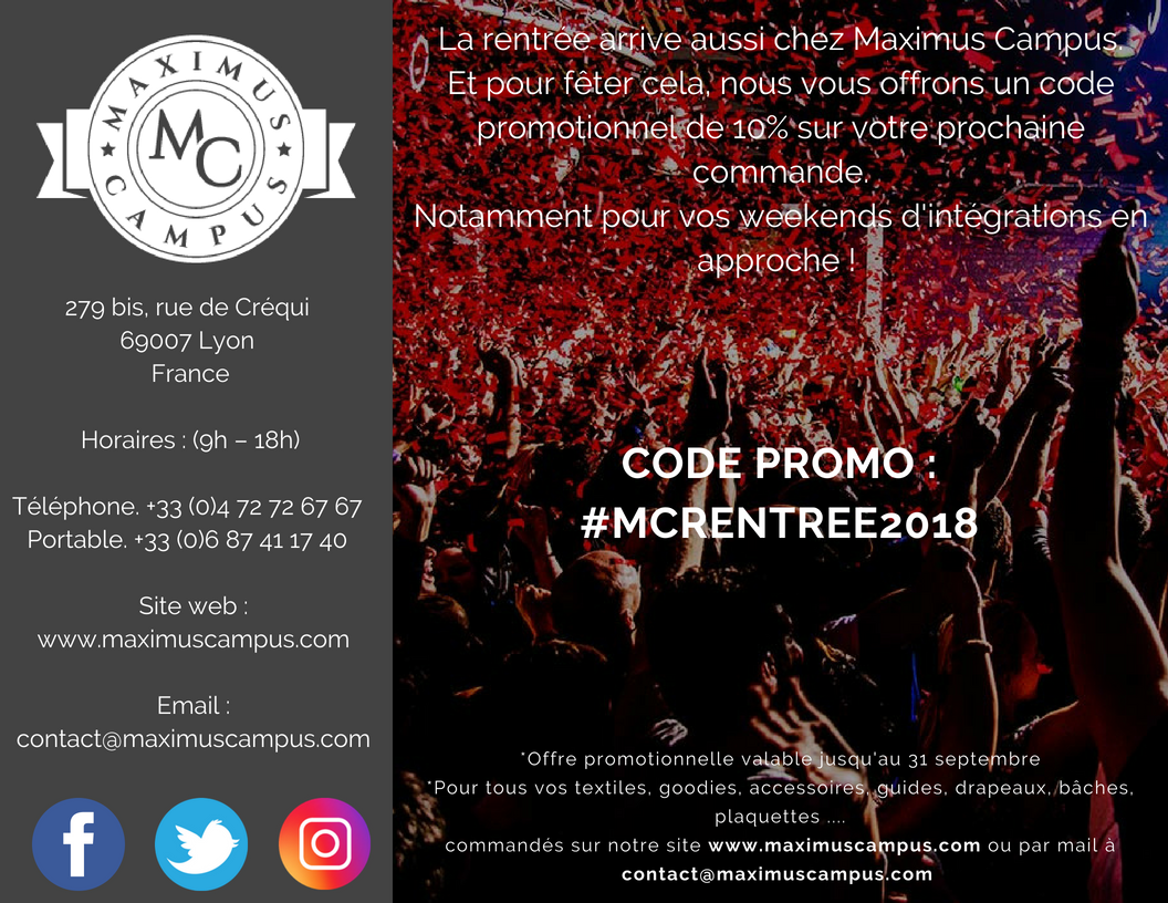 Maxi_Camp_Fr's tweet photo. Et oui c'est l'heure de la rentrée ! Et chez Maximus on vous offre un petit coup de pouce en cette période : 10% de réduction sur votre prochaine commande de produits personnalisés avec le code #MCRENTREE2018 à saisir sur vos devis en ligne sur https://t.co/RthccoHJKy ! 👌😎 https://t.co/45yeOiLNFD