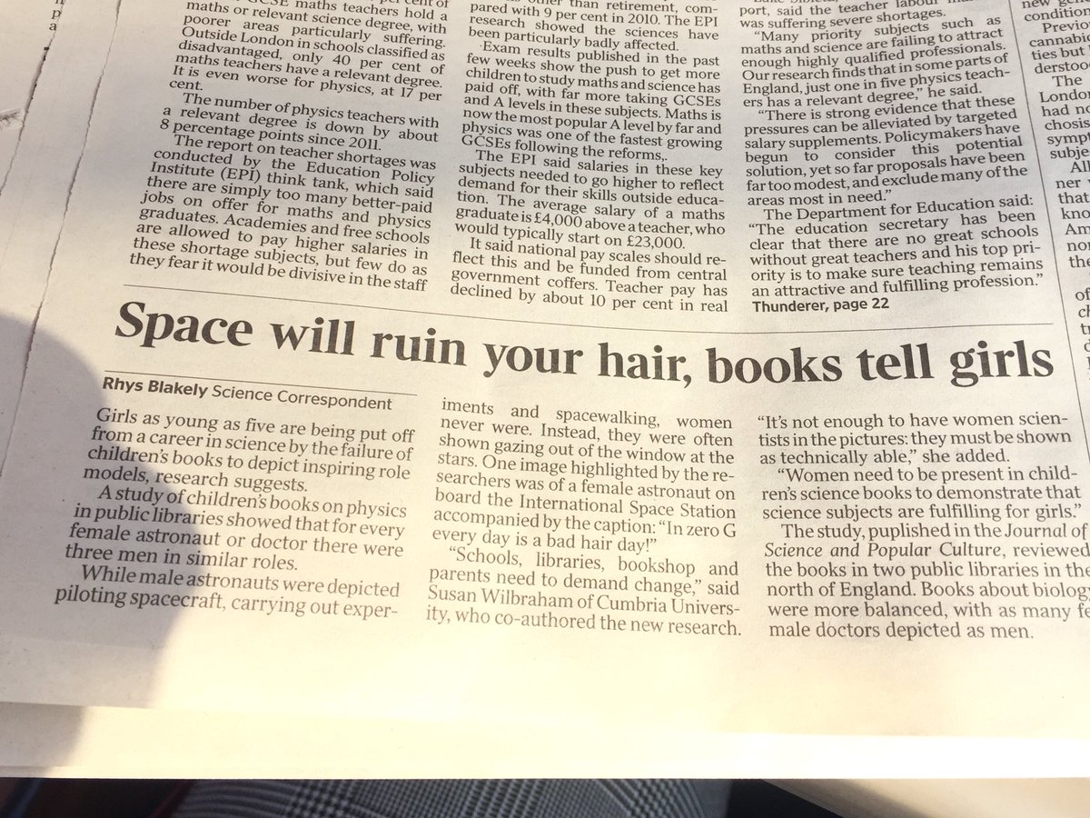a_pressland's tweet photo. Doing sports will also ‘ruin your hair’ but they make you feel like a superhero. Let’s give positive messages to girls about what they can achieve in life, not the importance of looking a certain way #everdaysexism #rolemodels #space #girls #dreambig @thetimes https://t.co/U931um0qBx