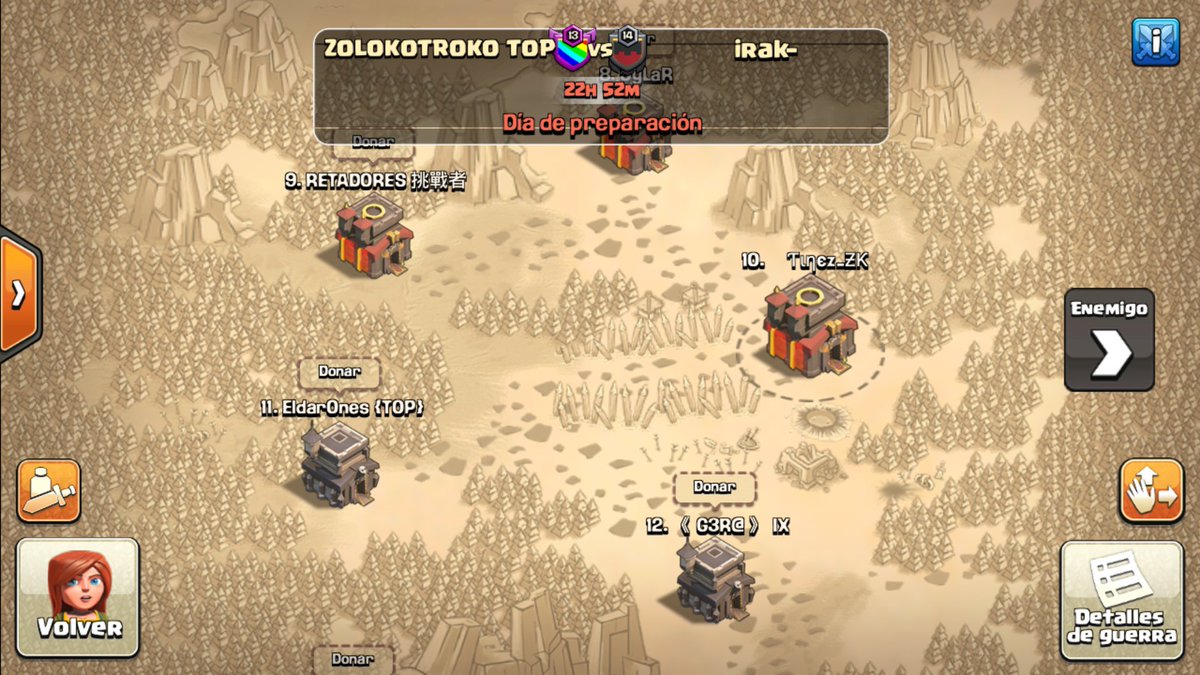 Buena suerte 🍀 <a href="/irak_coc/">Clan irak- COC</a>. Ha salido una guerraza y, seguro que estará entretenida 🙈
¡Vamos a darle con todo!
1/3/6/10 vs 0/3/8/9