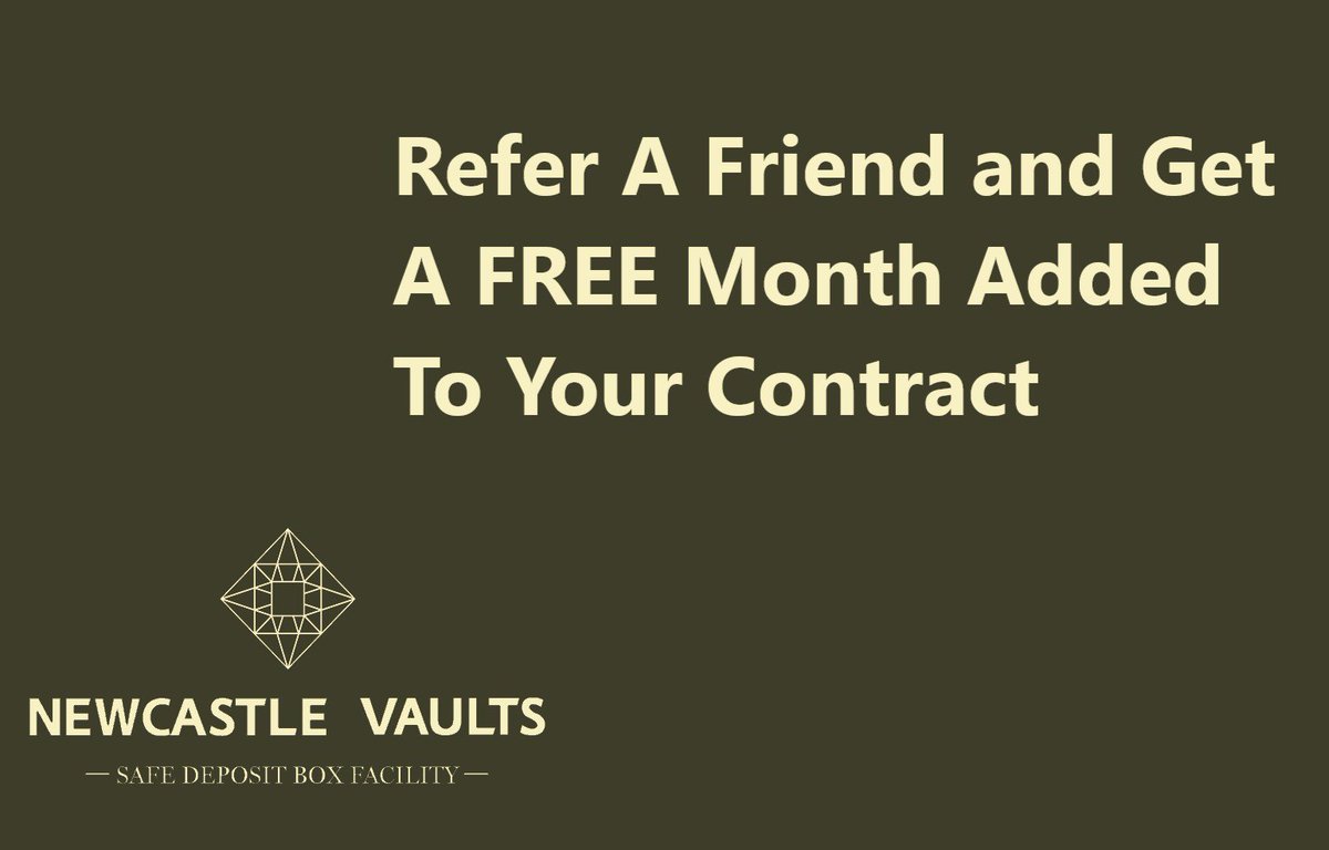 NewcastleVaults's tweet photo. Did you know that at #NewcastleVaults you get a FREE month added to your account every time you recommend a friend to us?
Just get them to mention your name when they come to #signup and we do the rest!
#Newcastle #Sunderland #NorthEast #Security #Gold #Bullion #Durham #Vault https://t.co/IJQXNpULeF