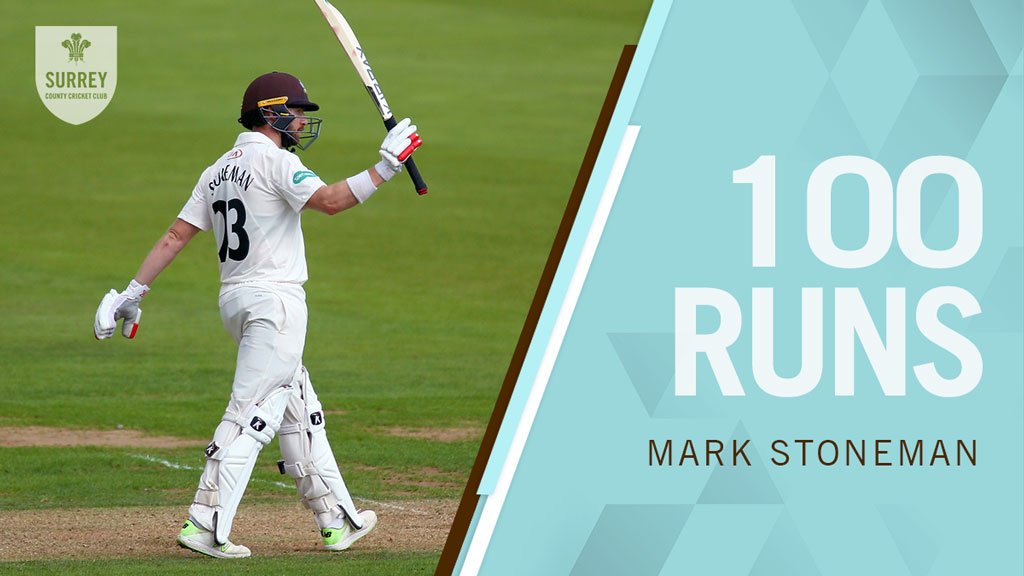 surreycricket's tweet photo. 1⃣0⃣0⃣ for @mark23stone!

He had to wait all night to get that final run but he's made it! Well batted, Rocky 🎉 #SURvNOT

WATCH LIVE ➡️ https://t.co/FP5wuJ9sGI https://t.co/LLNwmuWwLH