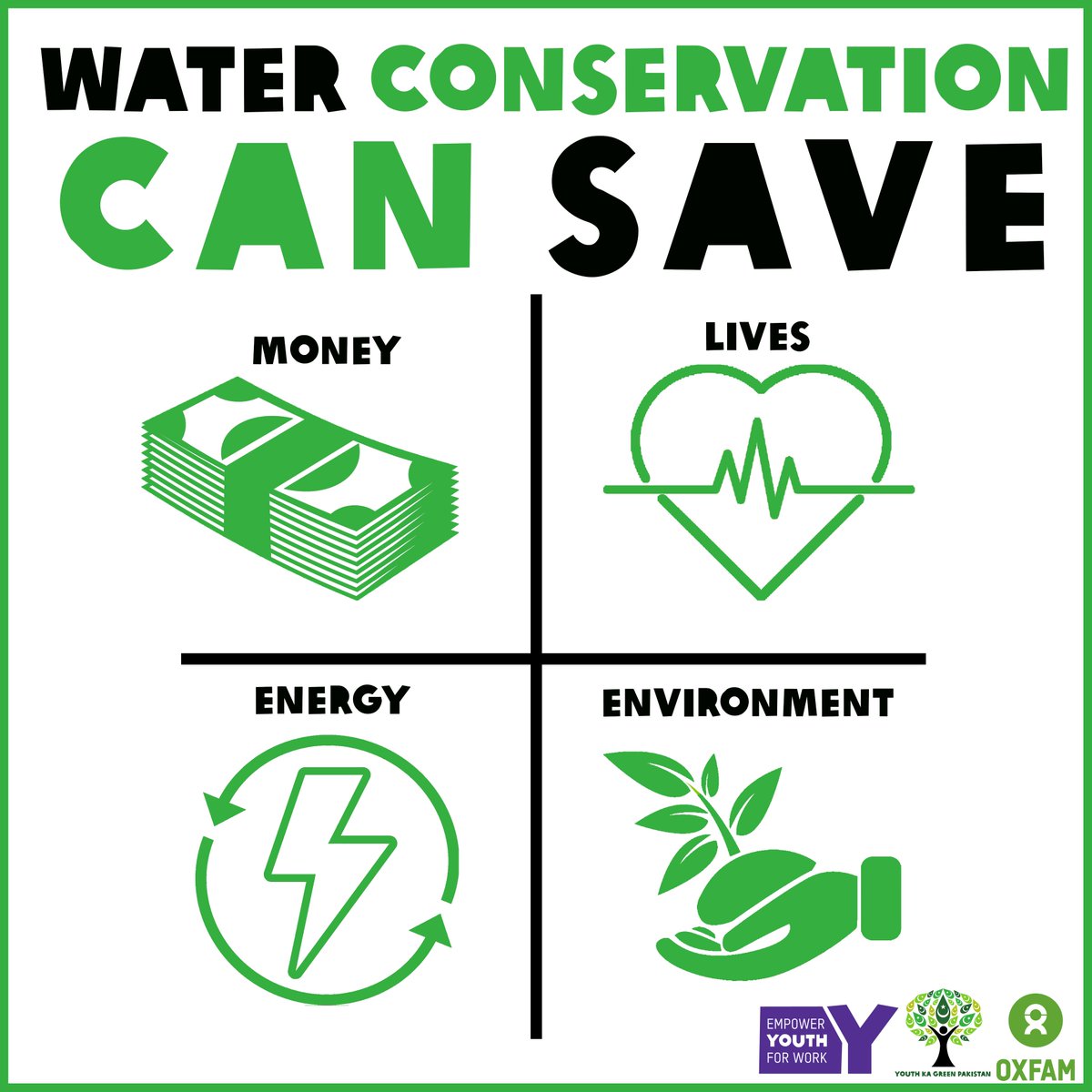 Conserve water for a future to look forward to.
#SafeSpaces4Youth #YouthKaGreenPakistan #SaveWater