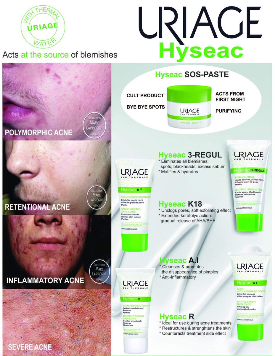 If you suffer from #acne or #oily skin we recommend <a href="/UriageIreland/">UriageIreland</a> #Hyséac range - works on #polymorphic , #retentional , #inflammatory &amp; #severe acne. It acts at the source of blemishes