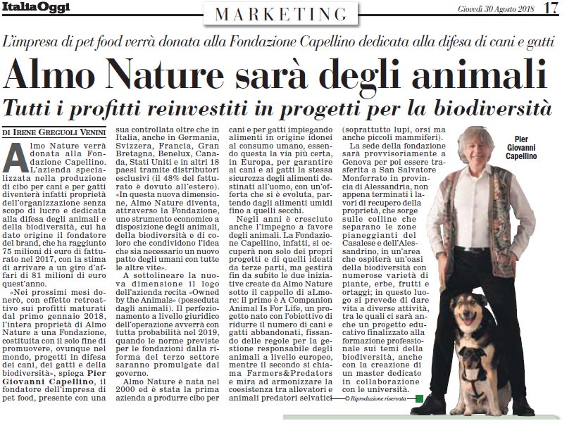AlmoNatureIT's tweet photo. #AlmoNature/#FondazioneCapellino sui giornali italiani. @ItaliaOggi parla dei nostri progetti #CompanionAnimalForLife e #FarmersAndPredators qui la versione online > https://t.co/tcI20ZQ4VA https://t.co/4mZGgtDdrD