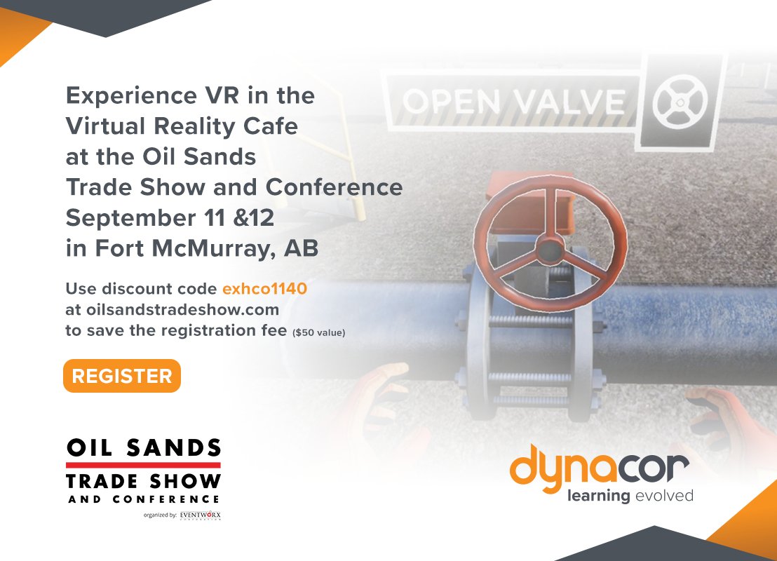 dynacorlearning's tweet photo. Join us at the Oil Sands Trade Show in Ft McMurray in September. Just go to our website -  https://t.co/uxCYwzHNRA - and click on the register button (see below); use the discount code to receive a free pass to come see us in the Virtual Reality Café. https://t.co/8pNtt7wOSi