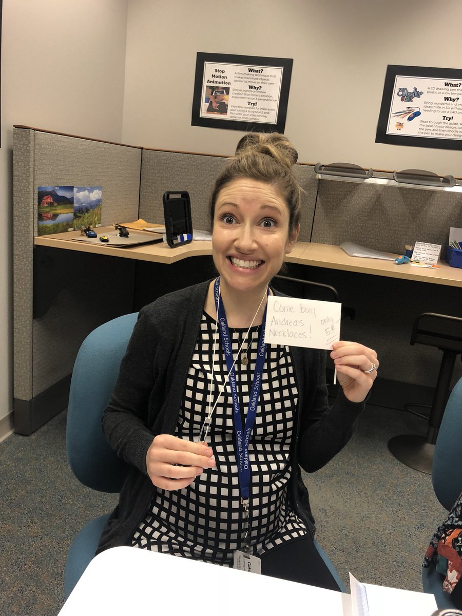 cummingsl's tweet photo. Great designs from the envelope challenge were created by @VLACeLearning educators! A necklace, a toy, memo board, message sender, breathing aid, kite, and more! #cmakers #oakedtech https://t.co/3f9cIbAMus