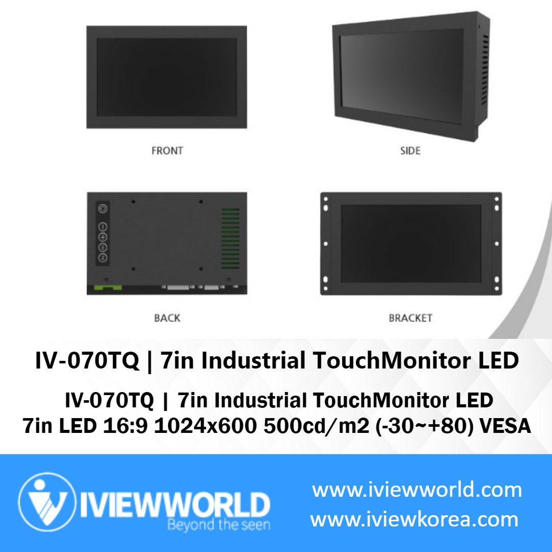 iviewworld1's tweet photo. IV-070TQ | 7in Industrial TouchMonitor LED.

#iviewworld #robotcontrol #kios #did #smartfactory #automation #IndustrialMonitorLED #TouchScreen #TouchComputer #iviewkorea #Technology #LED #TouchPad #OnlineStore #BuyNow #HighQualityTouchScreen #Tech https://t.co/TlcPWqR09C