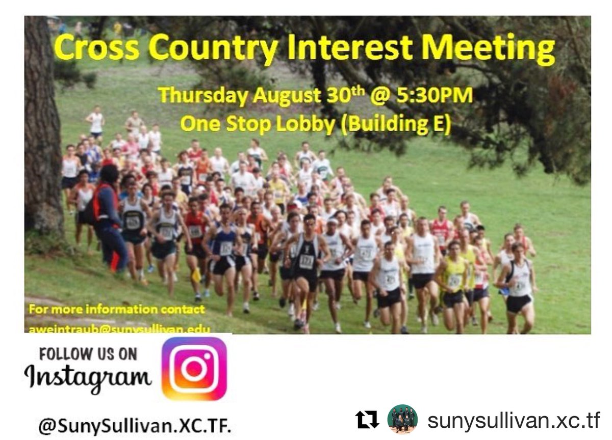 GeneralDunker's tweet photo. Cross Country:
Interest meeting tonight at 5:30pm at the “One Stop Lobby”. #bethere #sullivanpride https://t.co/y82nv1WNcK