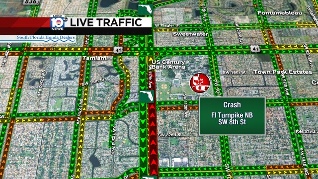 #TRAFFICALERT Crash on Fl Turnpike NB at SW 8th St. Alt: SW 107th Ave https://t.co/okSuOogXgg