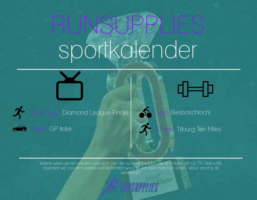 De Runsupplies #sportkalender van aankomend weekend! Wordt het de Nederlandse toppers aanmoedigen op TV⬅️, of ga je toch liever zelf aan de bak? ➡️