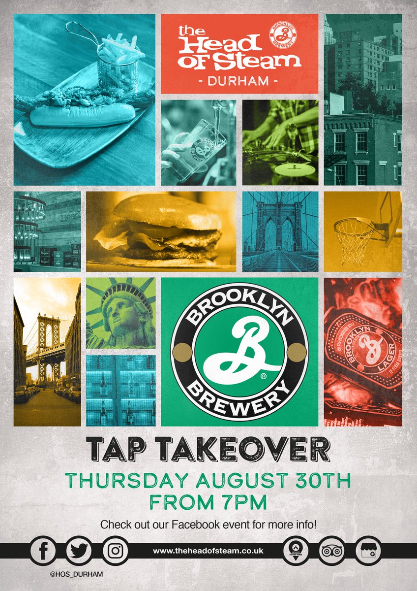 HOS_Durham's tweet photo. Today is the day! 

Join us from 7PM for our The Brooklyn Brewery #TapTakeover - it's the taste of the Summer after all!

#HeadofSteam https://t.co/TOrkzBg73N