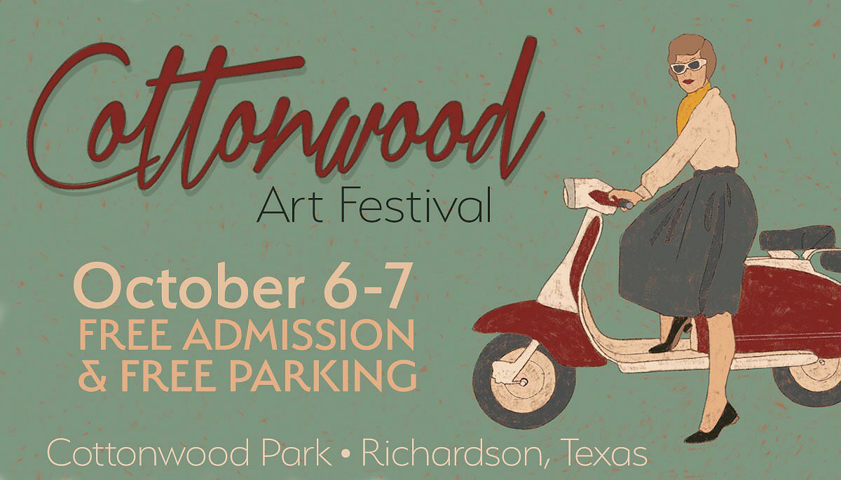 CAFRichardson's tweet image. Save the date October 6-7 for the semi-annual award-winning Cottonwood Art Festival in Richardson. More than 200 artists from around the world! Free admission, free parking, live music, kids art stations, craft beer garden, and ART! #cottonwoodartfest cottonwoodartfestival.com