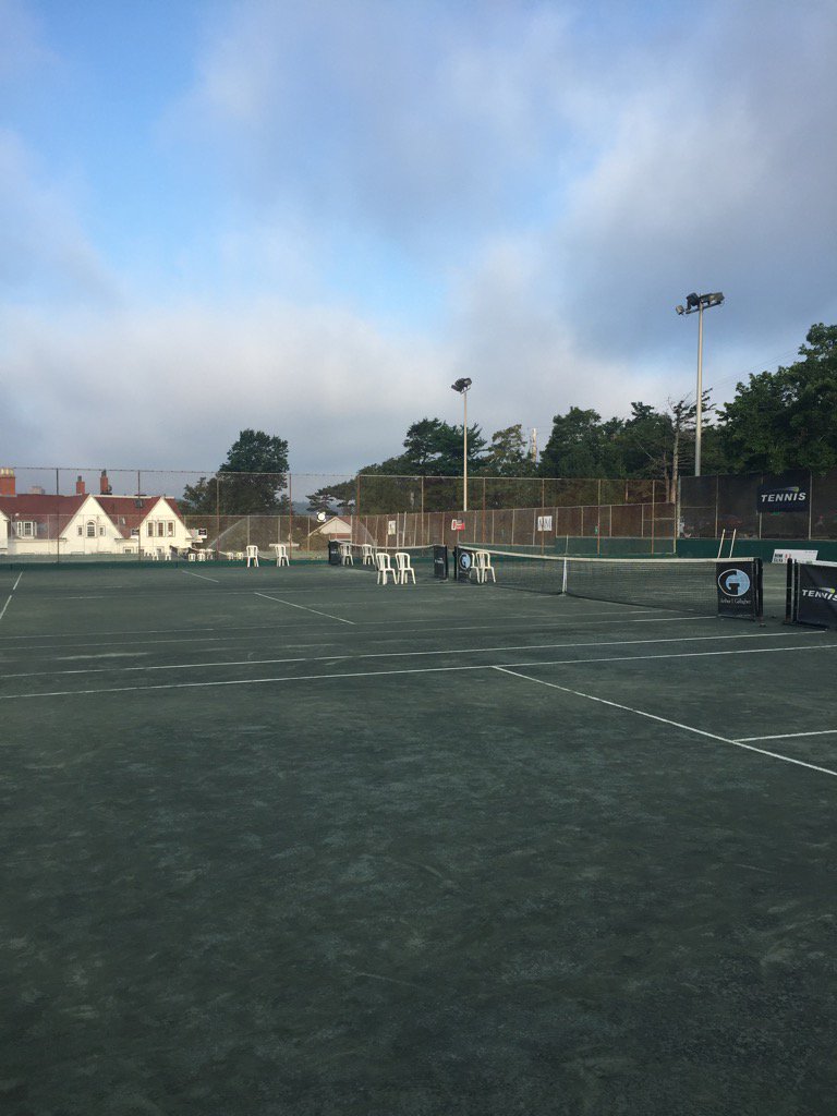 sue_comeau's tweet photo. Sprinklers on before @TennisNovaScoti #NSOpen🎾 Beautiful venue @TheWaeg and friendly, fantastic competition #tennis https://t.co/ZyoDj70i4Y
