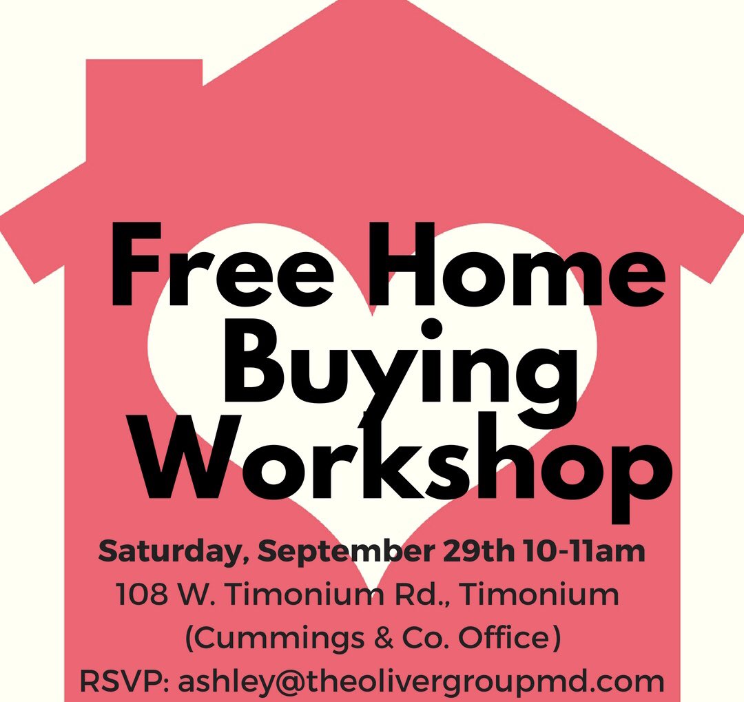 TheOliverGroup_'s tweet photo. Save the date!! ✅ 📆 Join us for a free home buying workshop on September 29th! Whether you are a first time home buyer or just need a refresher on the process this workshop is for you! RSVP to ashley@theolivergroupmd.com #homebuying #homebuying101 #homebuyingprocess #maryland https://t.co/KIZyb6O3vL