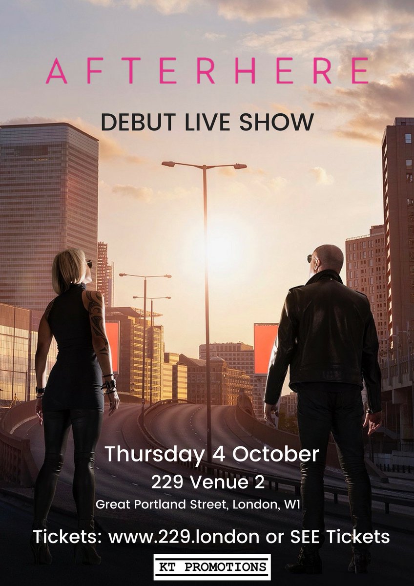 4 October - Debut Show from @WeAreAfterhere @229thevenue London to showcase their amazing album 'Addict'. @mrgregory + @berenicescott in their new project live for the 1st time! A sprinkling of @heaven17bef & Bowie tunes, too .. Tickets from: 229.london/event/afterher…