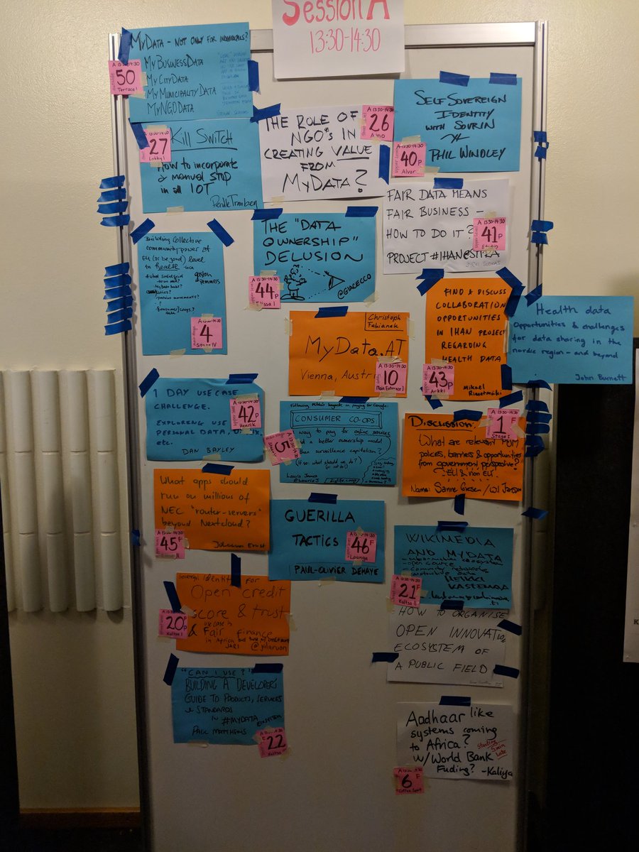 reinikainen's tweet photo. #mydata Open session agenda. 600 participants, ~50 sessions of self generated topic conversations! @mydataorg https://t.co/ks0fY6mWlr