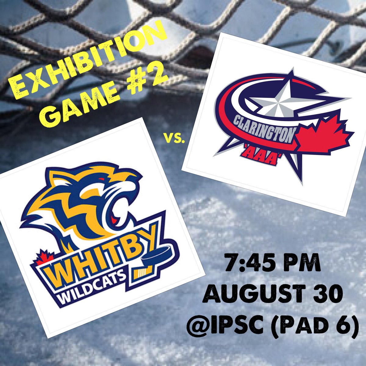 🚨🚨EXHIBITION GAME🚨🚨

Back in #Whitby for our next exhibition game as we continue with tryouts!

Watch your #WhitbyWildcats take on Clarington’s <a href="/MidgetAAAToros/">Clarington U18 AAA</a>. 🏒🏒🏒

Puck drops tonight at 7:45 @ IPSC (6)

#MidgetHockey #WelcomeToTheJungle 🐯
#SupportLocalHockey