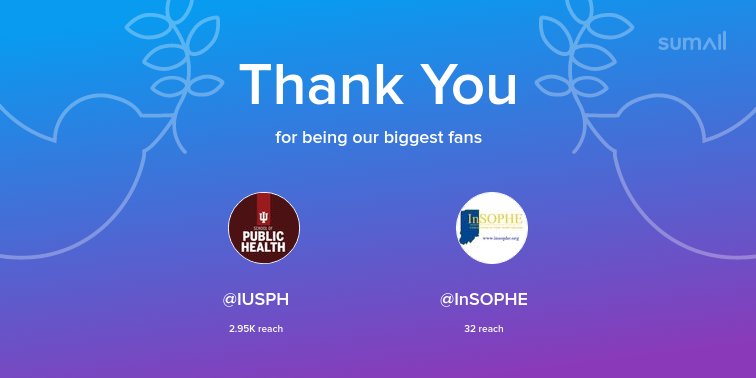 Our biggest fans this week: @IUSPH, <a href="/InSOPHE/">InSOPHE</a>. Thank you! via sumall.com/thankyou?utm_s…