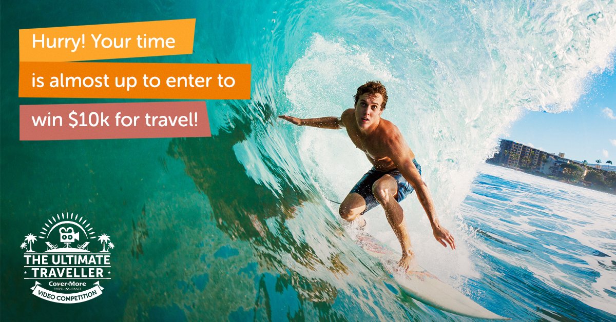 CoverMoreUK's tweet photo. We're in the FINAL DAYS of our #UltimateTraveller video competition! Submit your video entry by Monday 3 September 2018 for your chance to #win a $10,000 AUD prize. T&amp;Cs apply. ENTER NOW: https://t.co/riOyNIDWUU https://t.co/u2sGq768Vp