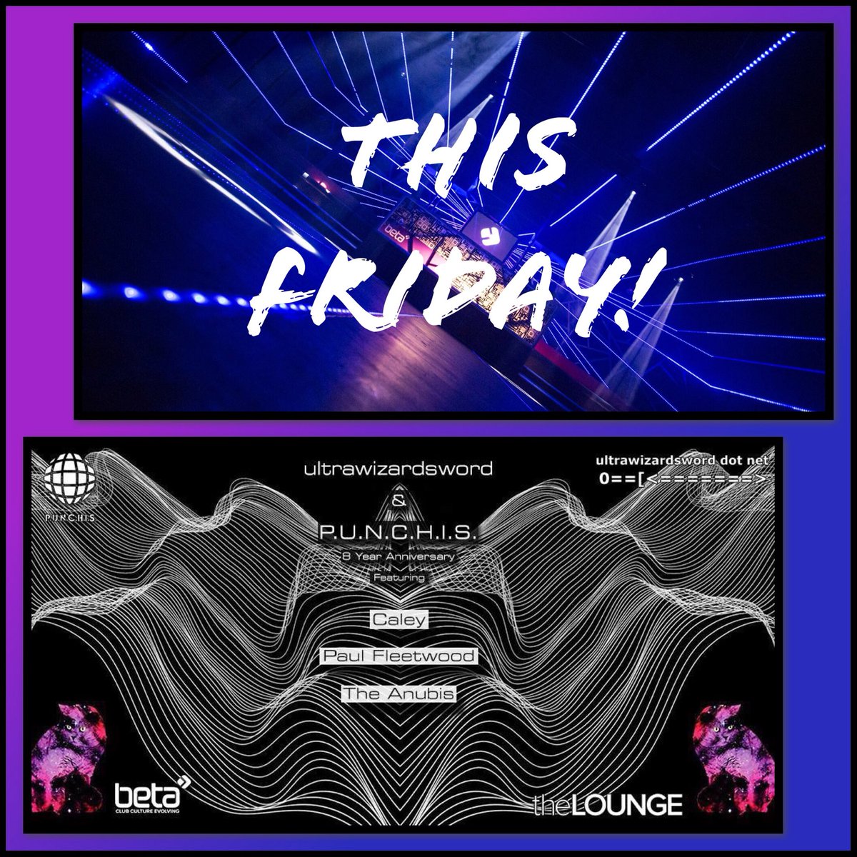 Tomorrow we are live streaming with ultrawizardsword in the Lounge @betanightclub!  
facebook.com/events/7944291…
#punchisdenver #ultrawizardsword #betanightclub #clubculture #music #sound #dance #drink #fridaynight #livestream #funktion1 #cats #nightclub #nightlife #denverunderground