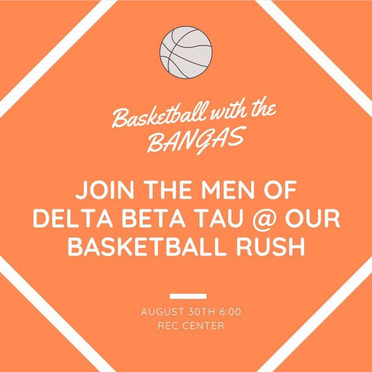 menofDBT's tweet photo. RUSH TONIGHT!!!!! Basketball with the  Bangas!!! Come and hangout with us! We will see you tonight @ 6 in the Rec! 😆 https://t.co/zGmTeDGxL9