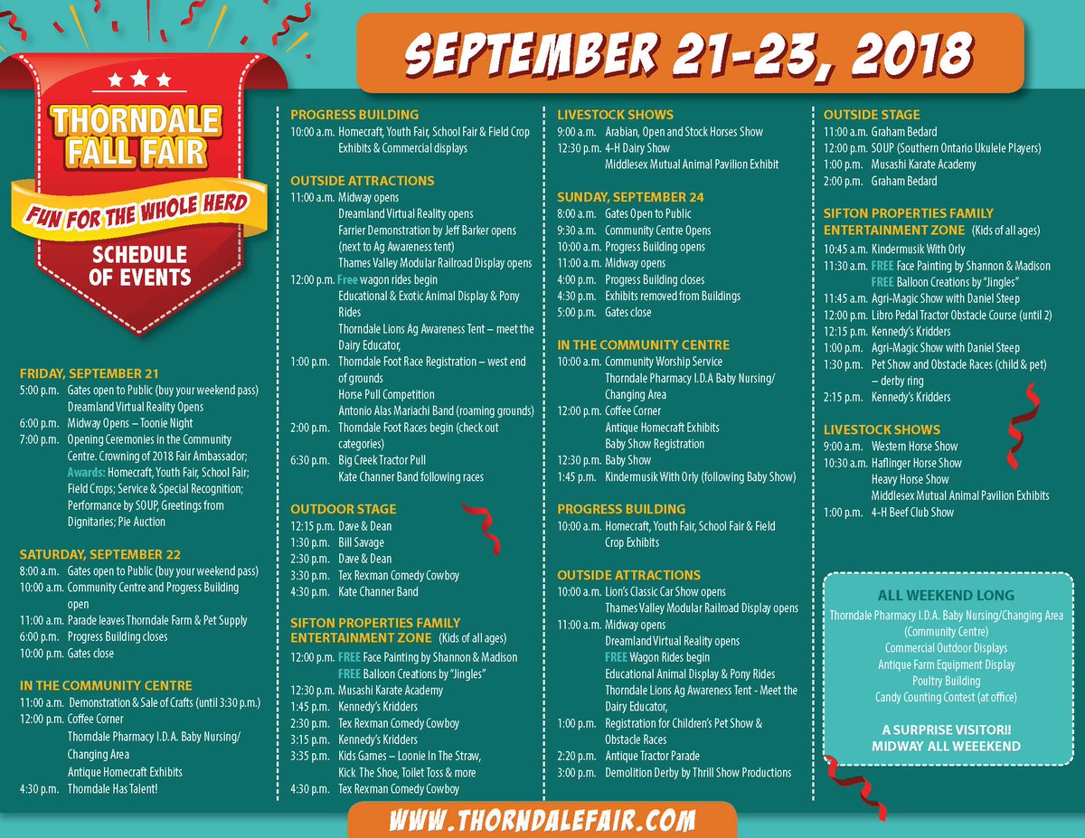 All the fun packed into one handy schedule! Lots more info at thorndalefair.com