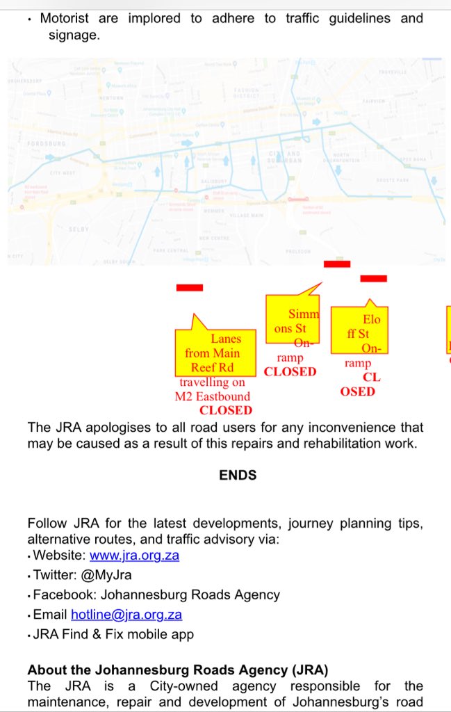 CityofJoburgZA's tweet photo. The following on-ramps on to M2 will be closed #M2bridge https://t.co/3iGfNkf0vL