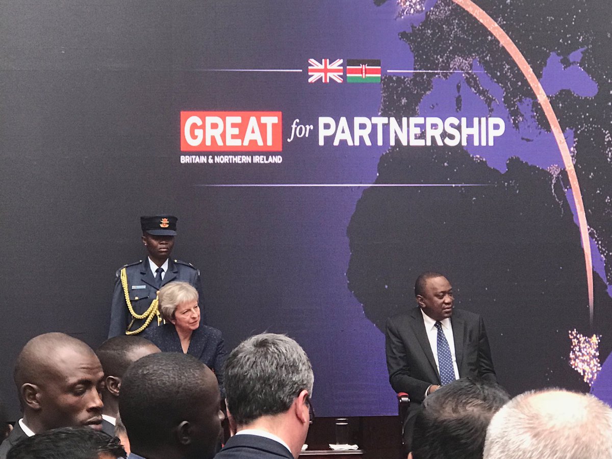 dpjames1999's tweet photo. President Kenyatta and Prime Minister May about to sum up the very successful discussions we have been having here in Nairobi. #UKAfrica #thefloow #UBI #Insurtech #fintech https://t.co/mTMieES7JV