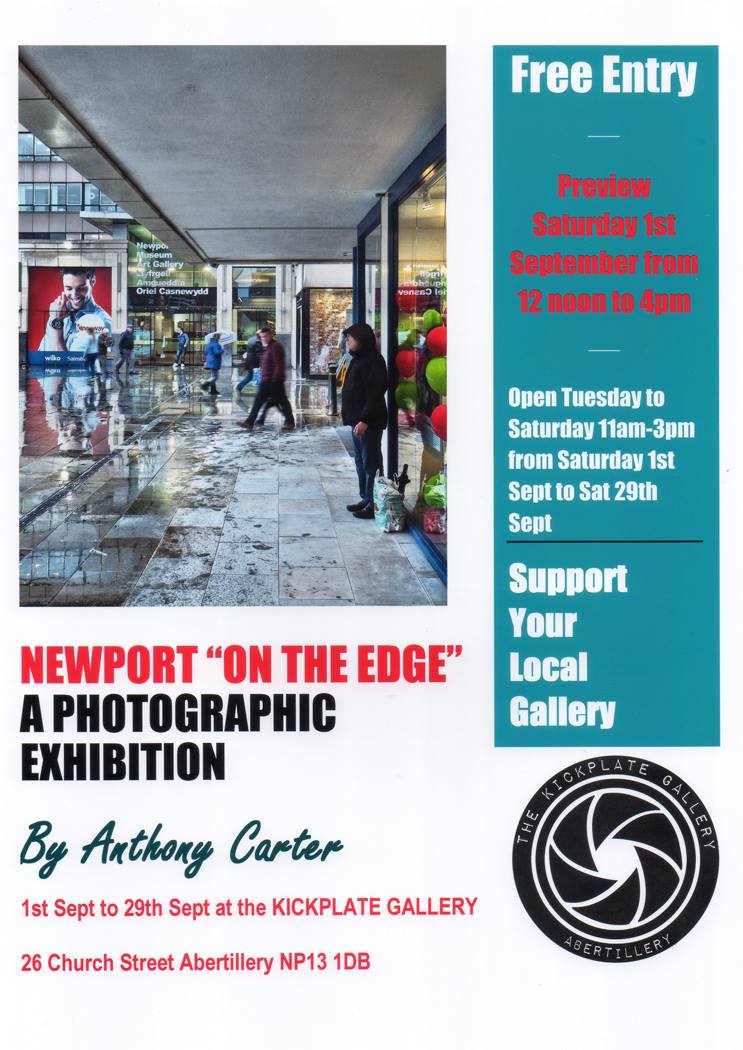 KickplateGall's tweet photo. Anthony Carter's photography exhibition - Newport 'On The Edge' - opens this Saturday, 1 September between 12 pm - 4 pm at @KickplateGall. All welcome and admission is free. https://t.co/Bv8eLG0VAZ