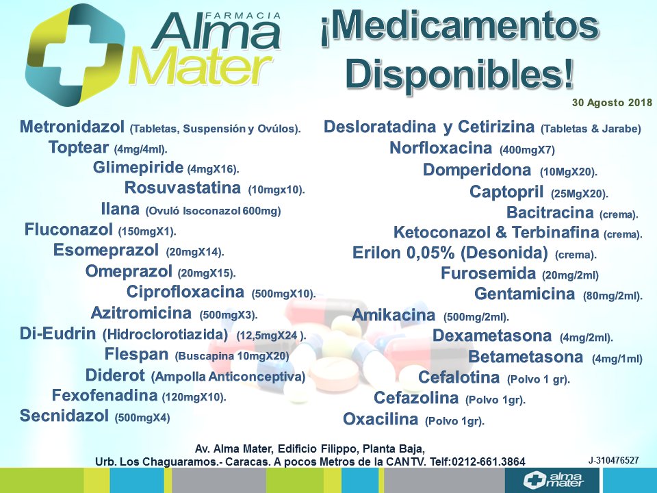 farmacialmater's tweet photo. #Medicamentosdisponibles #medicina #30deagosto #farmacia #ServicioPúblico https://t.co/DN1wMkoeQQ
