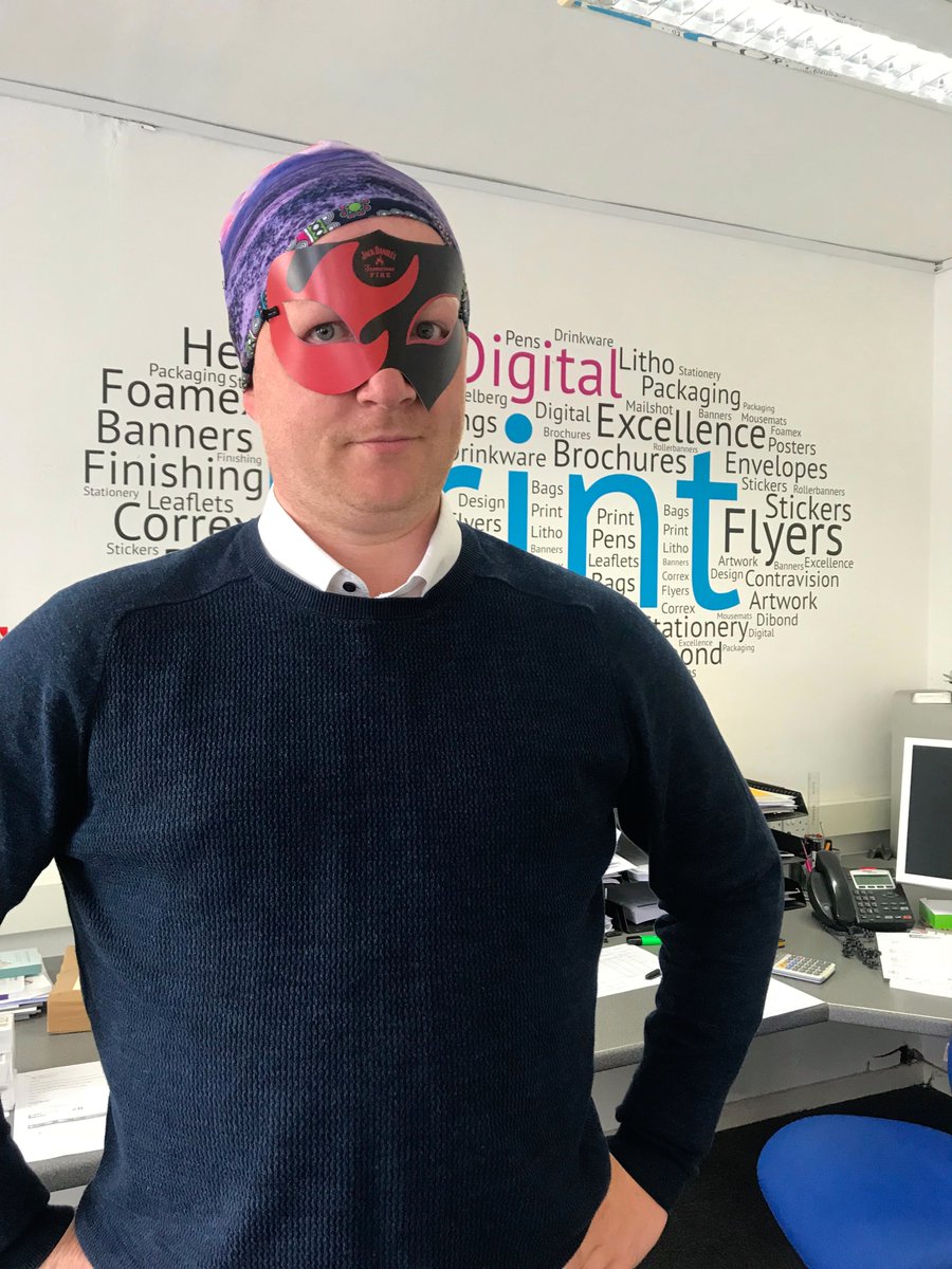 We print some weird and wonderful things here at Sphere like this mask and hat combo expertly modelled by <a href="/mattberesford82/">Matt Beresford</a>#print#pos#weirdandwonderful#branding