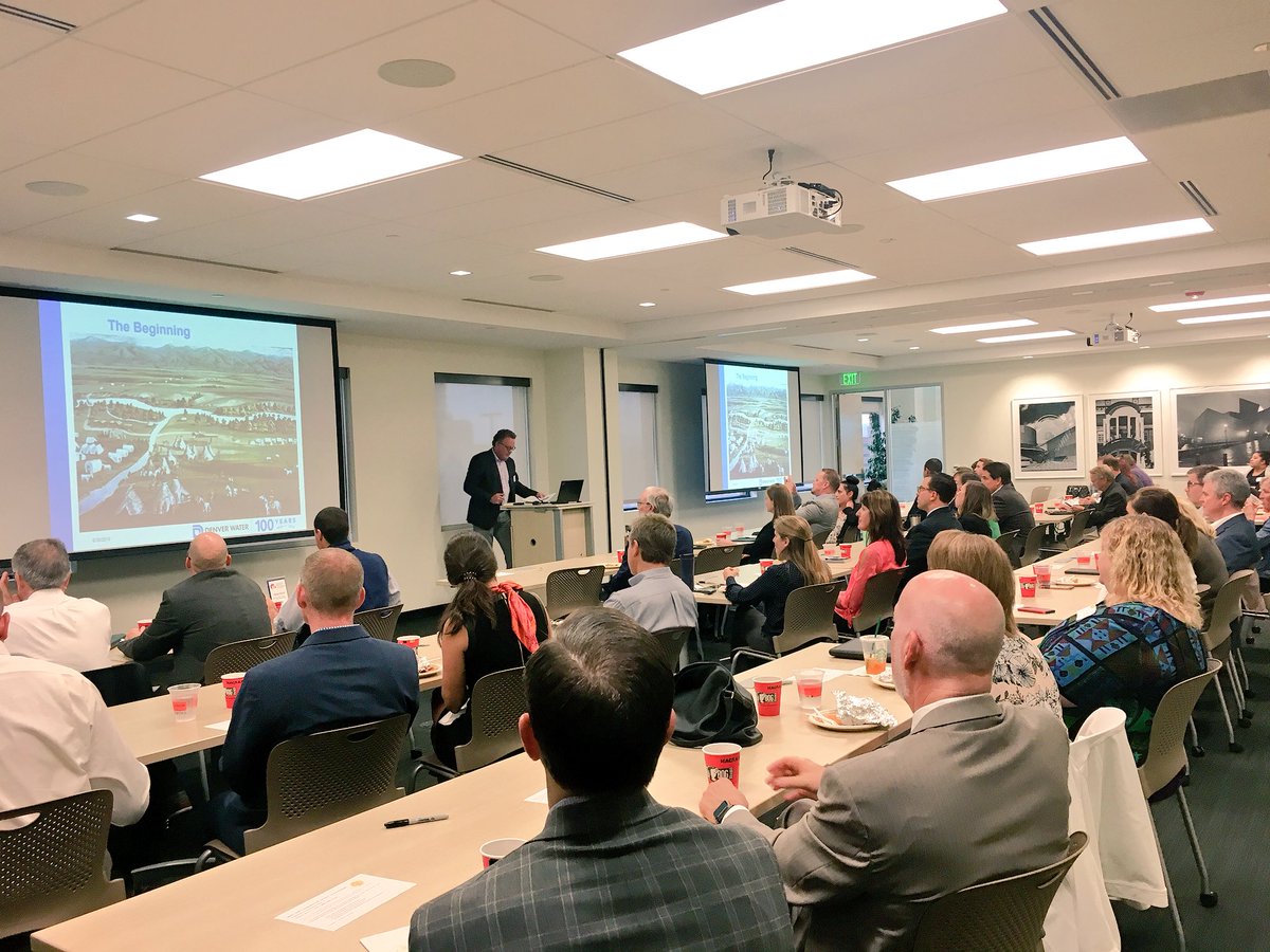 DenChamber's tweet photo. Hearing from @DenverWater about their past 100 years and what the future holds. Started close to our building with Cherry Creek and the Platte River. #goldprogram https://t.co/G5Z4sGWfd3