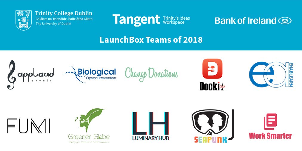 TCDPortal's tweet photo. We would like to wish all our @TCDLaunchbox Teams of 2018 the very best of luck at this evenings Demo Day. Thanks to our partners @BOIstartups for their continued support of the programme.  #Launchbox2018 https://t.co/B0bmnWQ2GC