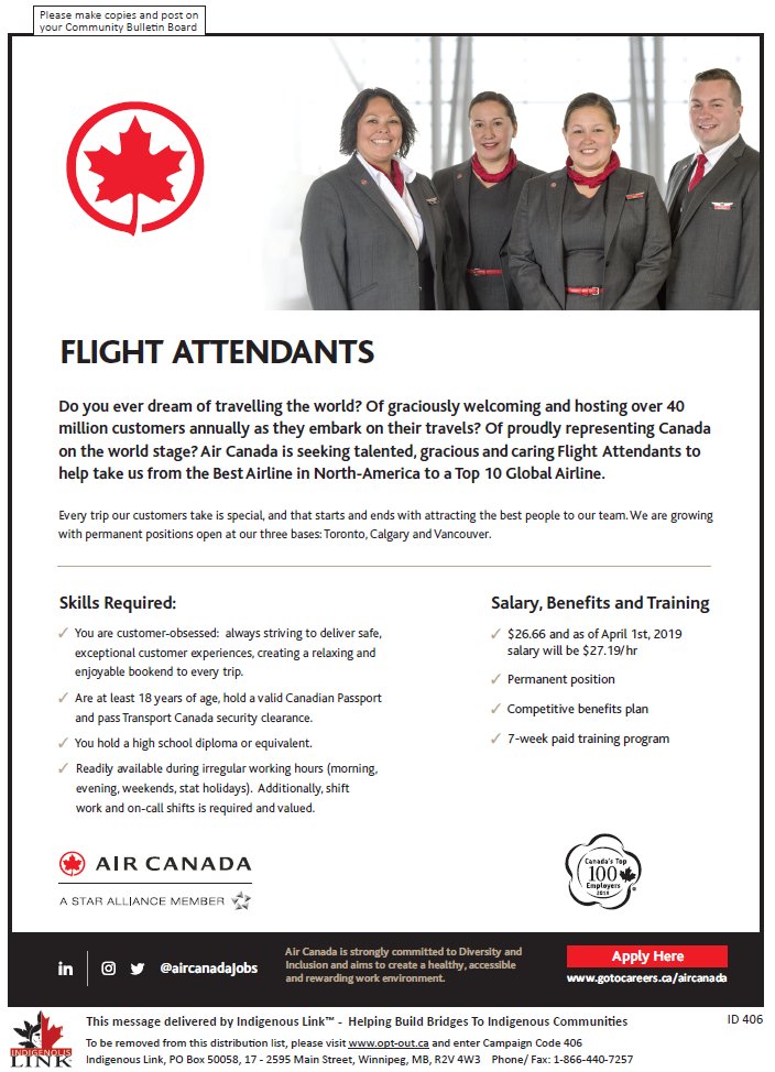 Aboriginal_Jobs's tweet photo. Flight Attendants needed in #Toronto, #Calgary &amp; #Vancouver. Take advantage of this opportunity &amp; apply now: https://t.co/v0alTQasuN #YYZ #YYZJobs #ONJobs #YYC #YYCJobs #ABJobs #YVR #YVRJobs #BCJobs https://t.co/PHzFmGJNf3